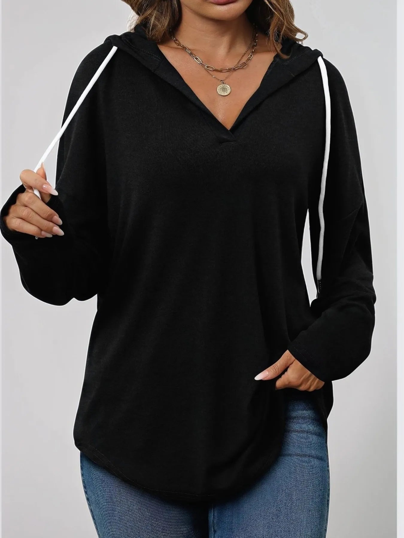 Plus Size Drawstring Long Sleeve Hoodie