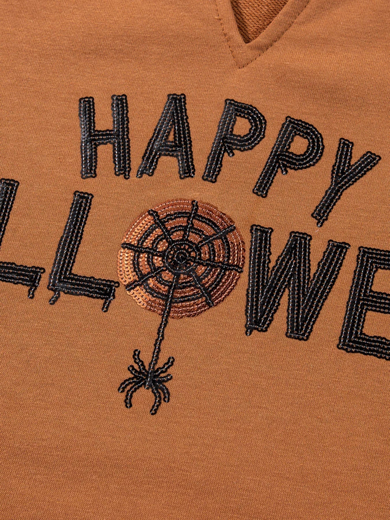 Notched Long Sleeve Oversized Happy Halloween Graphic Sweatshirt