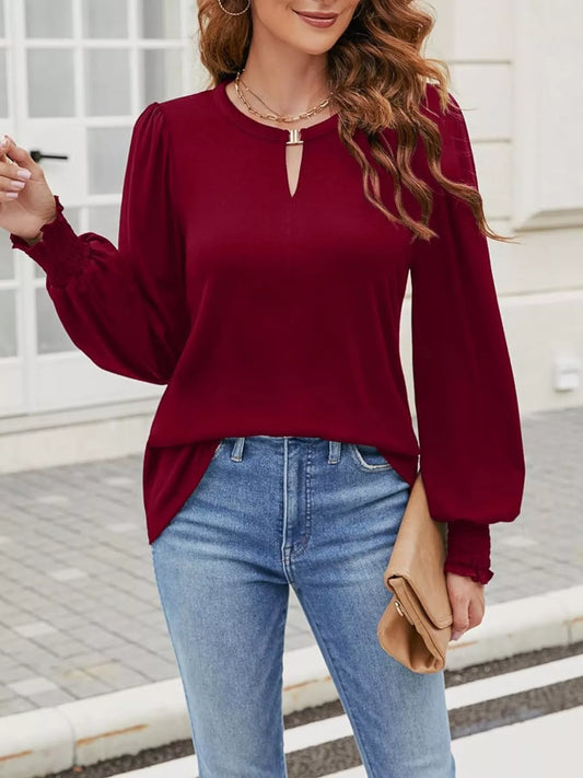 Long Sleeve Keyhole Neck Top