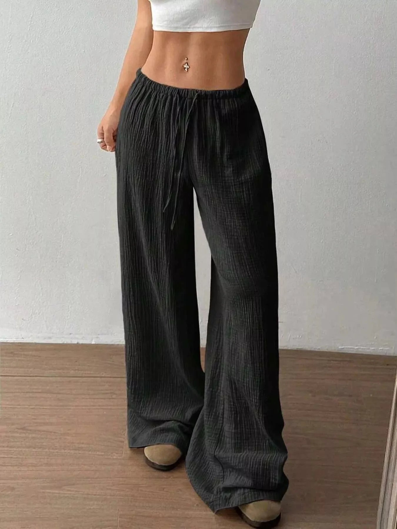 Plus Size Drawstring Wide Leg Pants