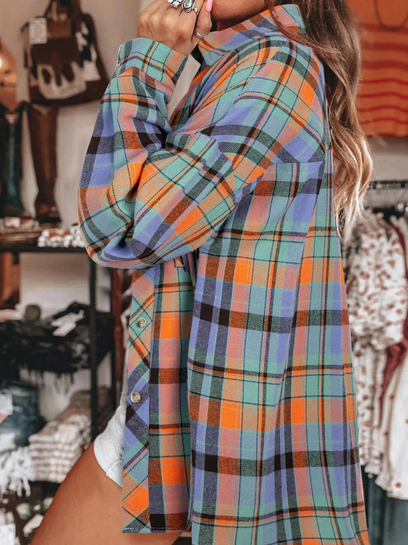 Oversized Plaid Button Up Long Sleeve Shirt