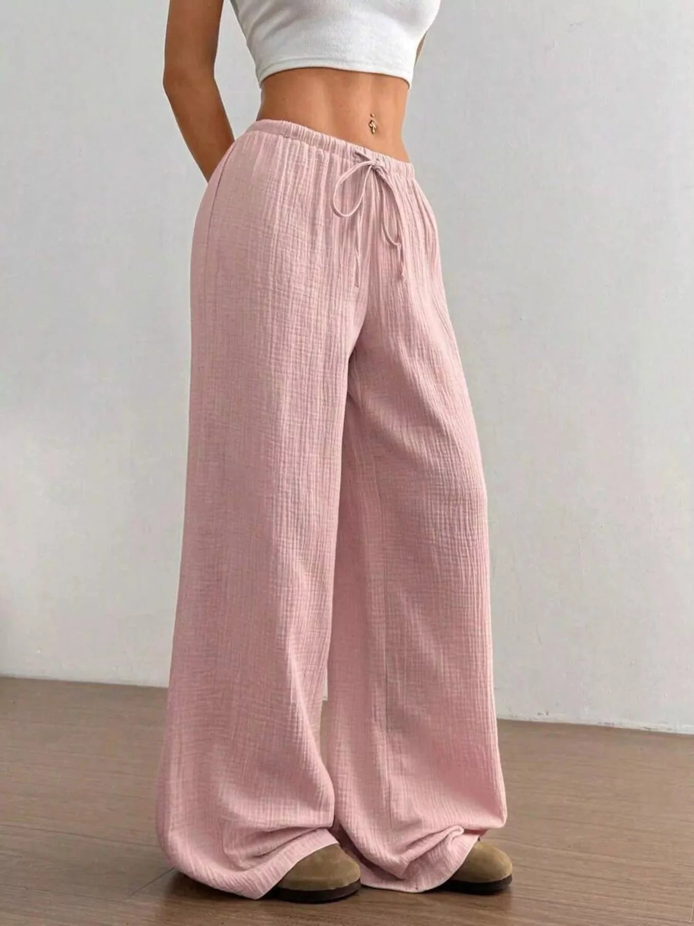 Plus Size Drawstring Wide Leg Pants