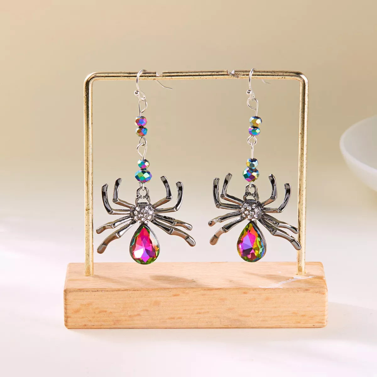 Crystal Spider Halloween Dangle Earrings