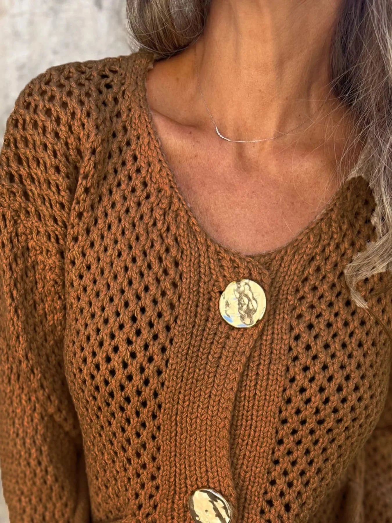 Crochet Button Up Long Sleeve Cardigan