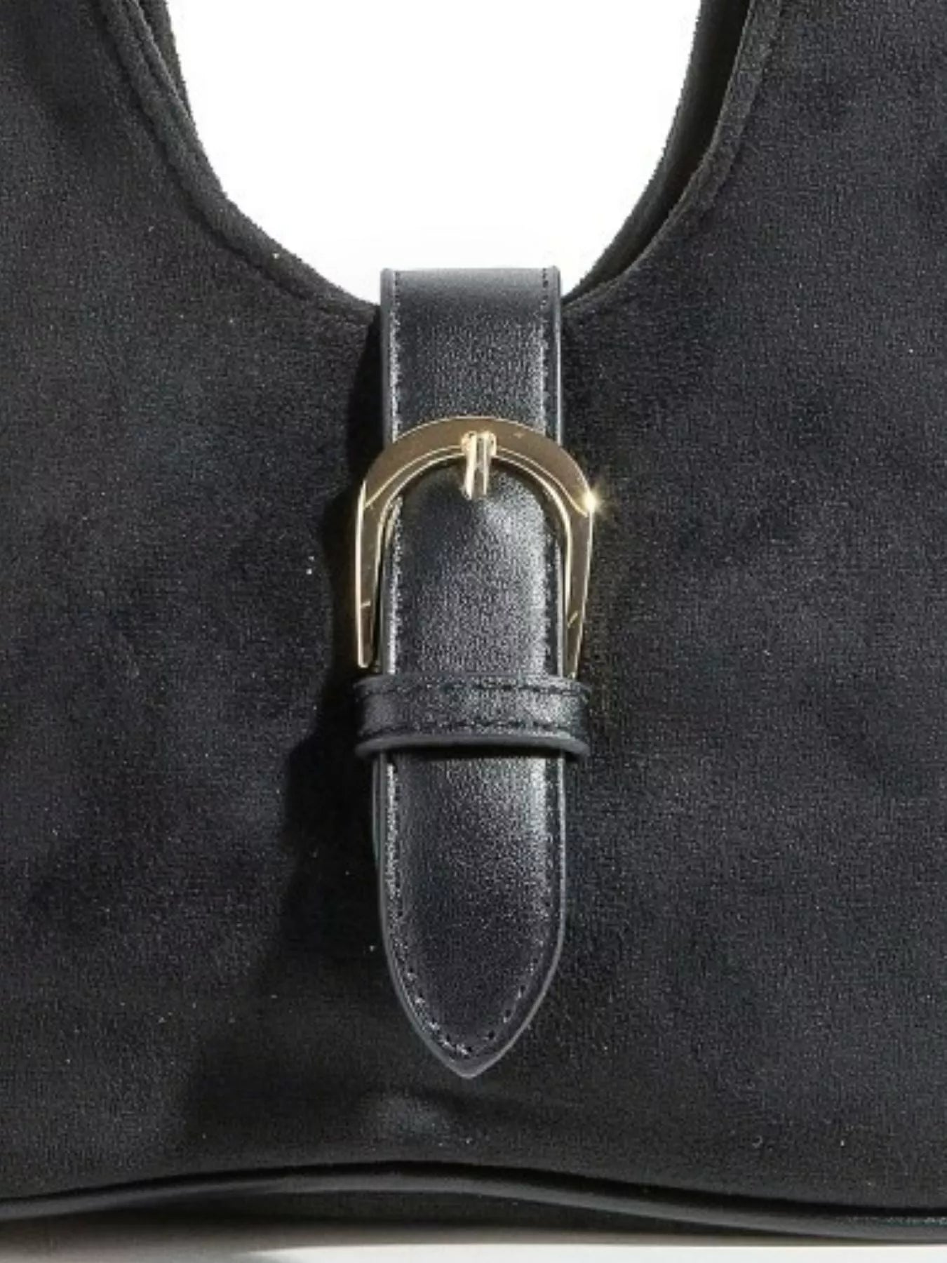Fame Buckle Accent Faux Suede Hand Bag
