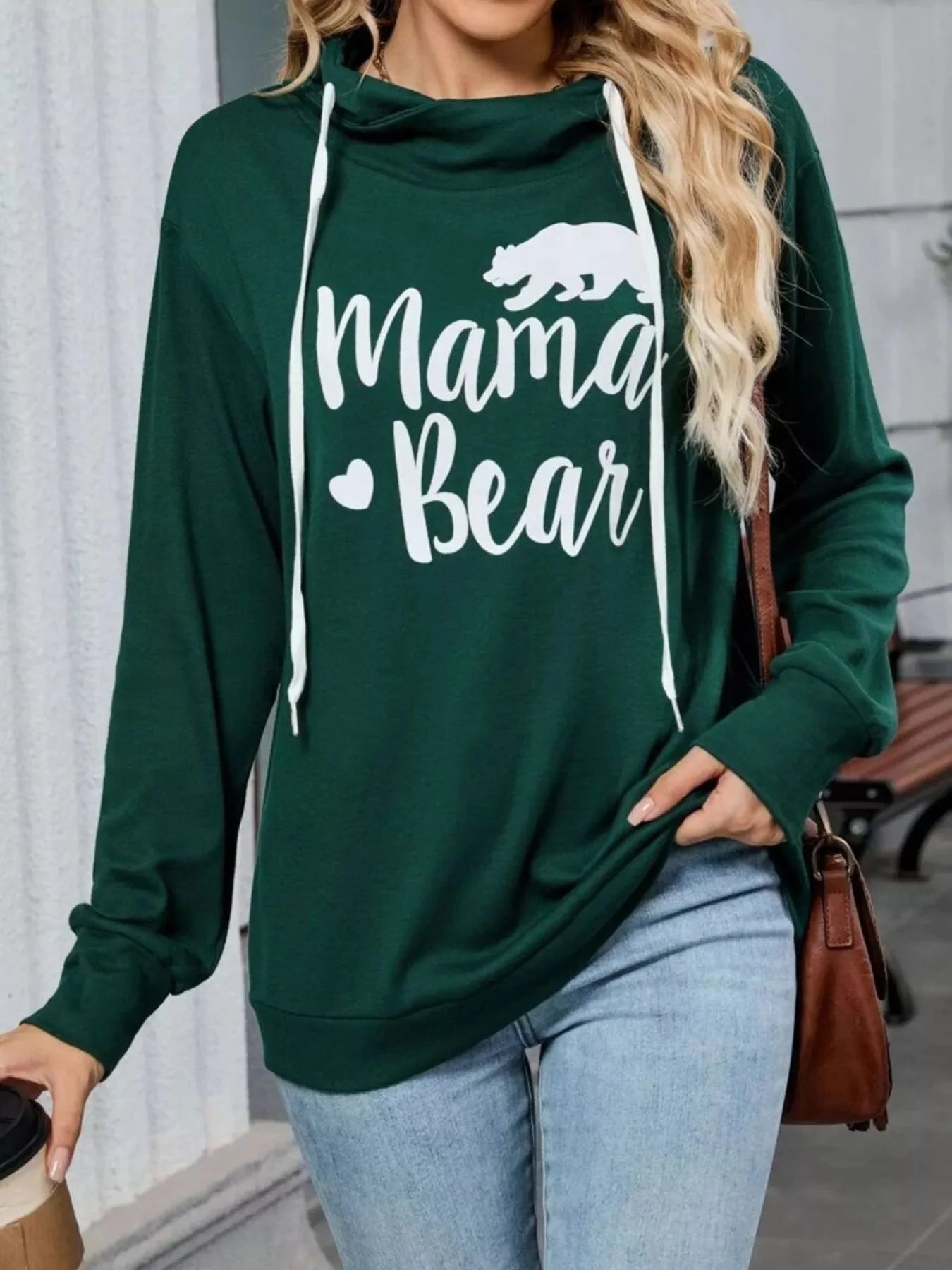 Mama Bear Drawstring Womens Long Sleeve Hoodie
