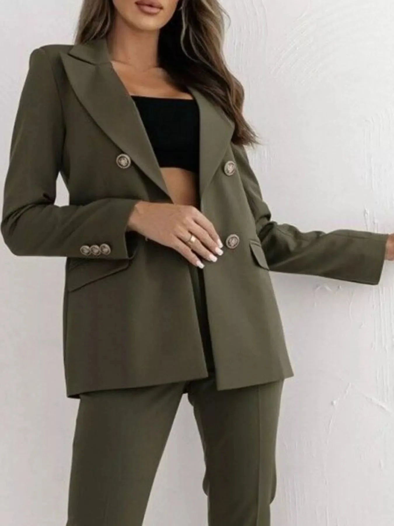 Double-Breasted Lapel Collar Blazer