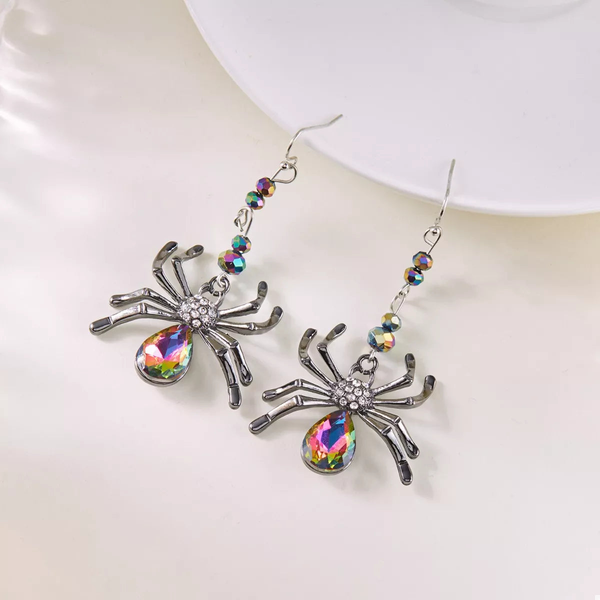 Crystal Spider Halloween Dangle Earrings