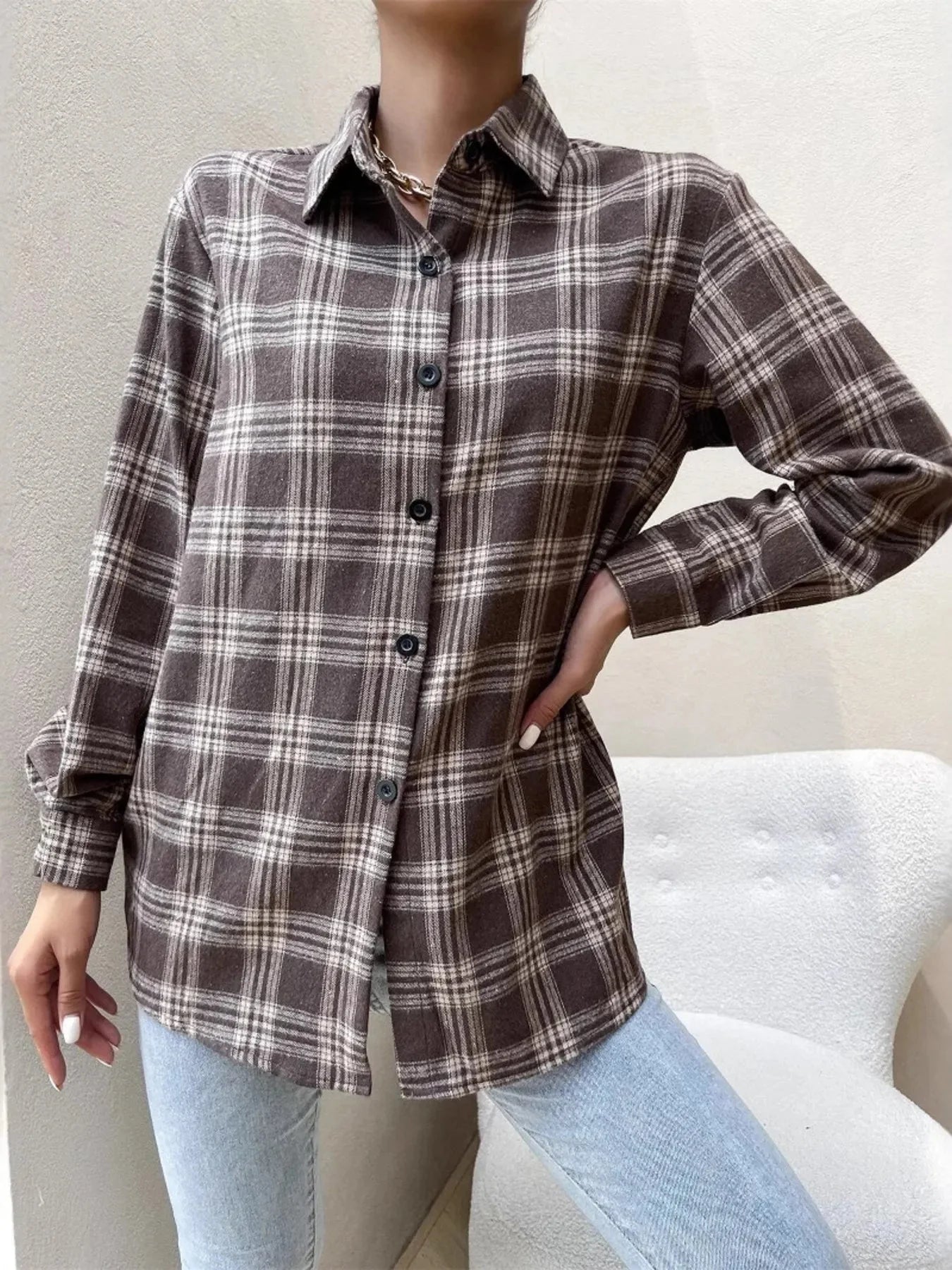 Oversized Women's Plaid Button Up Shirt