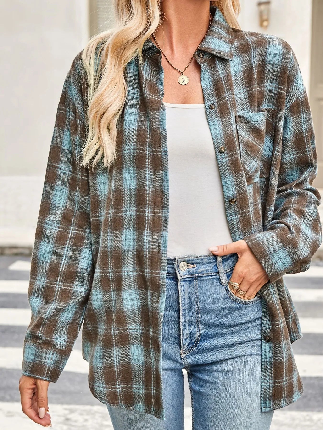 Oversized Plaid Button Up Long Sleeve Shirt