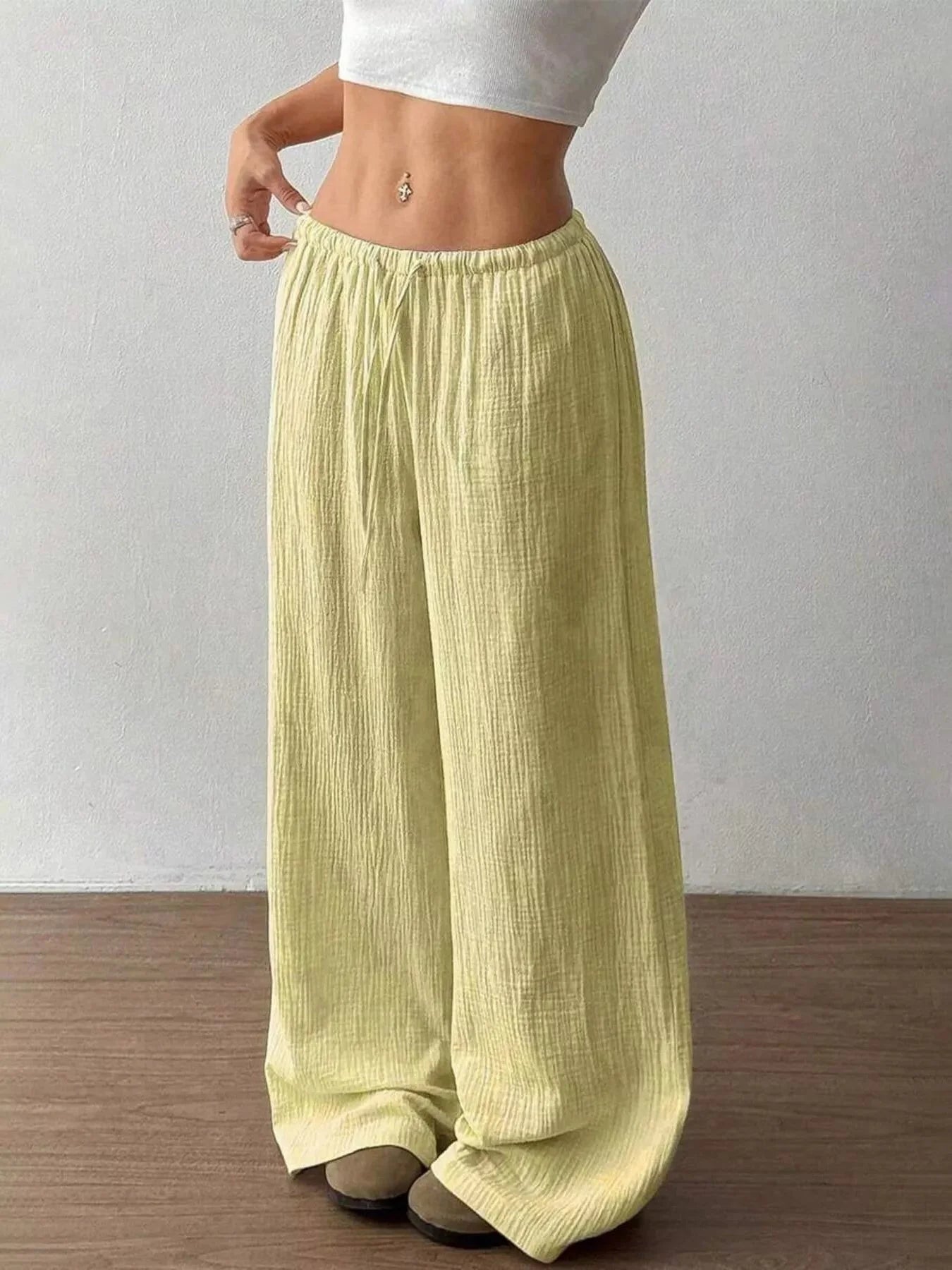 Plus Size Drawstring Wide Leg Pants