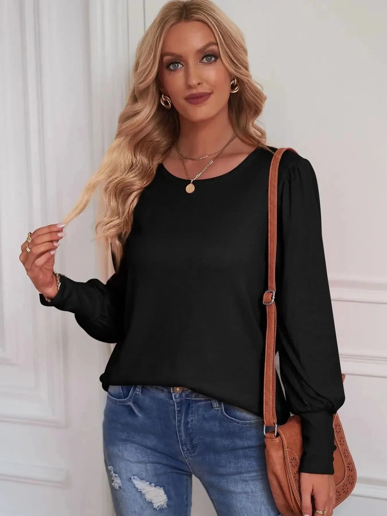 Long Sleeve Blouse with Elastic Cuffs