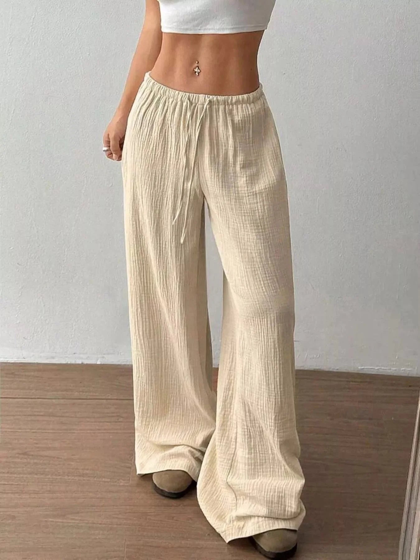 Plus Size Drawstring Wide Leg Pants