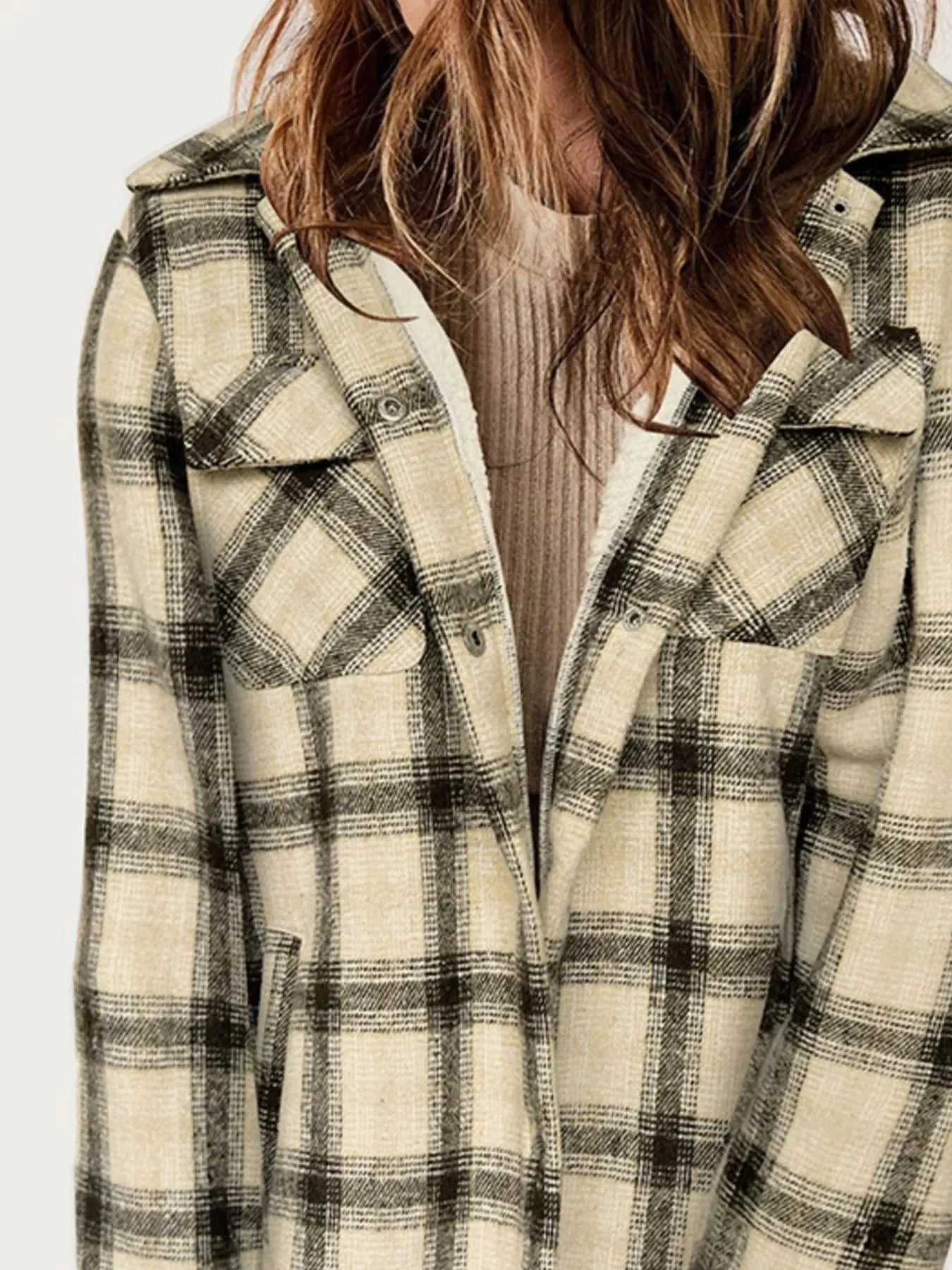 Oversized Plaid Long Sleeve Fleece Jacket