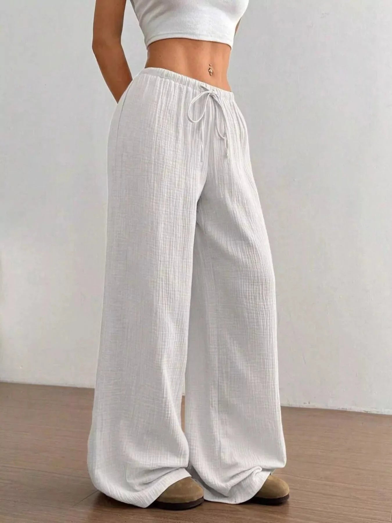 Plus Size Drawstring Wide Leg Pants