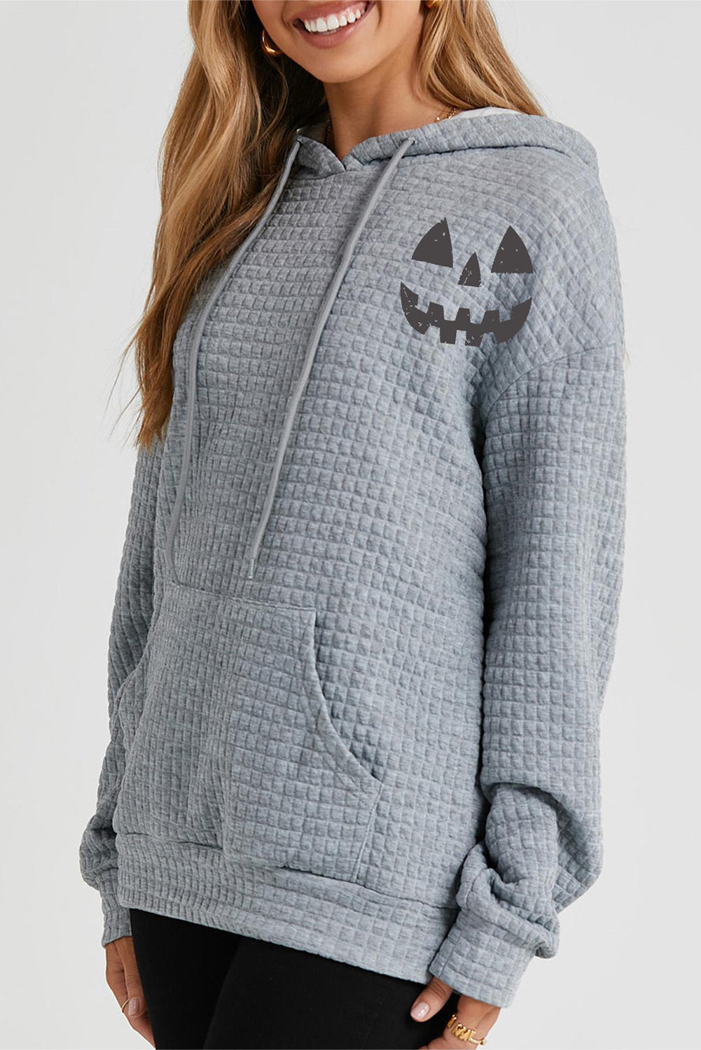 Halloween Pumpkin Face Graphic Drawstring Hoodie with Pocket