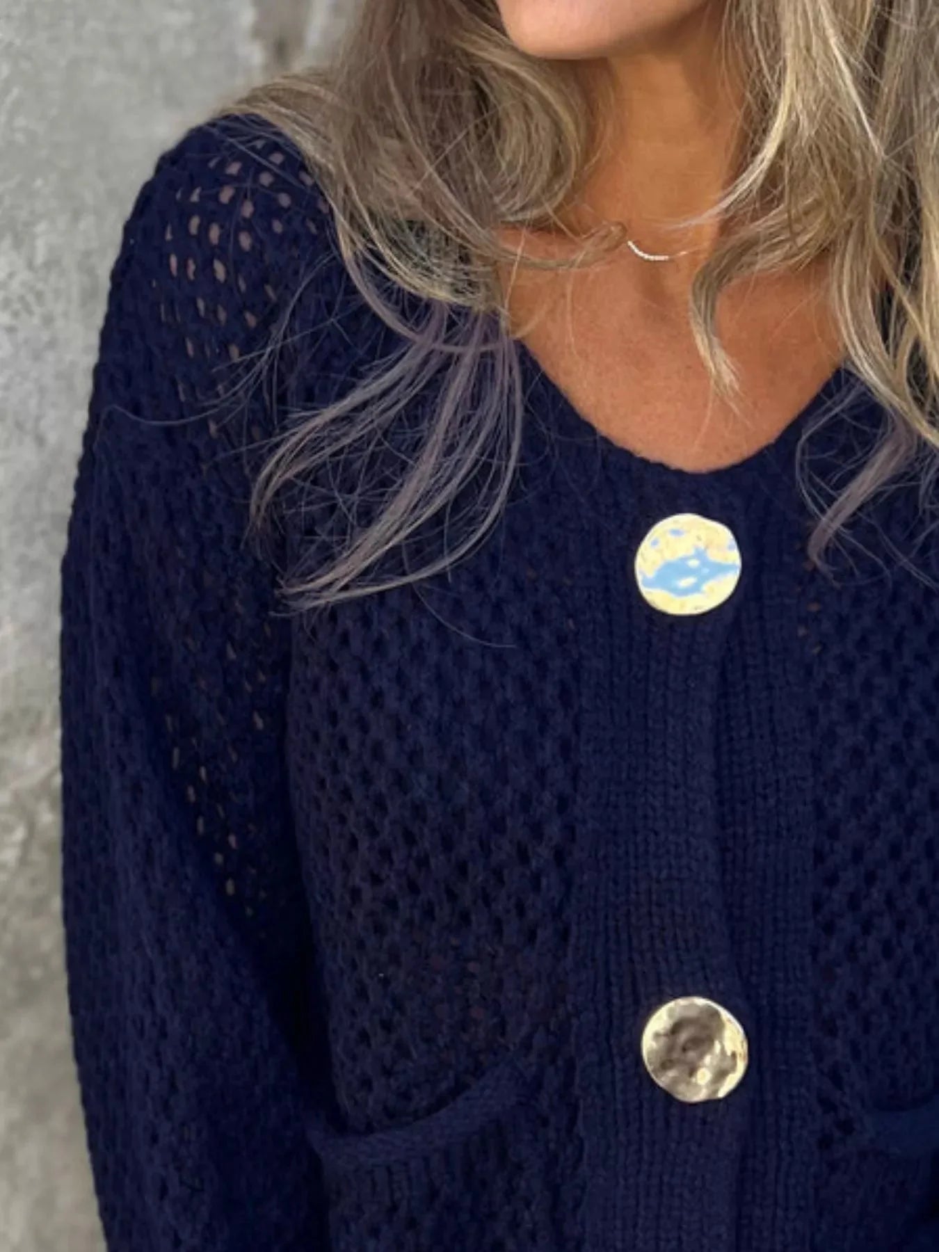 Crochet Button Up Long Sleeve Cardigan