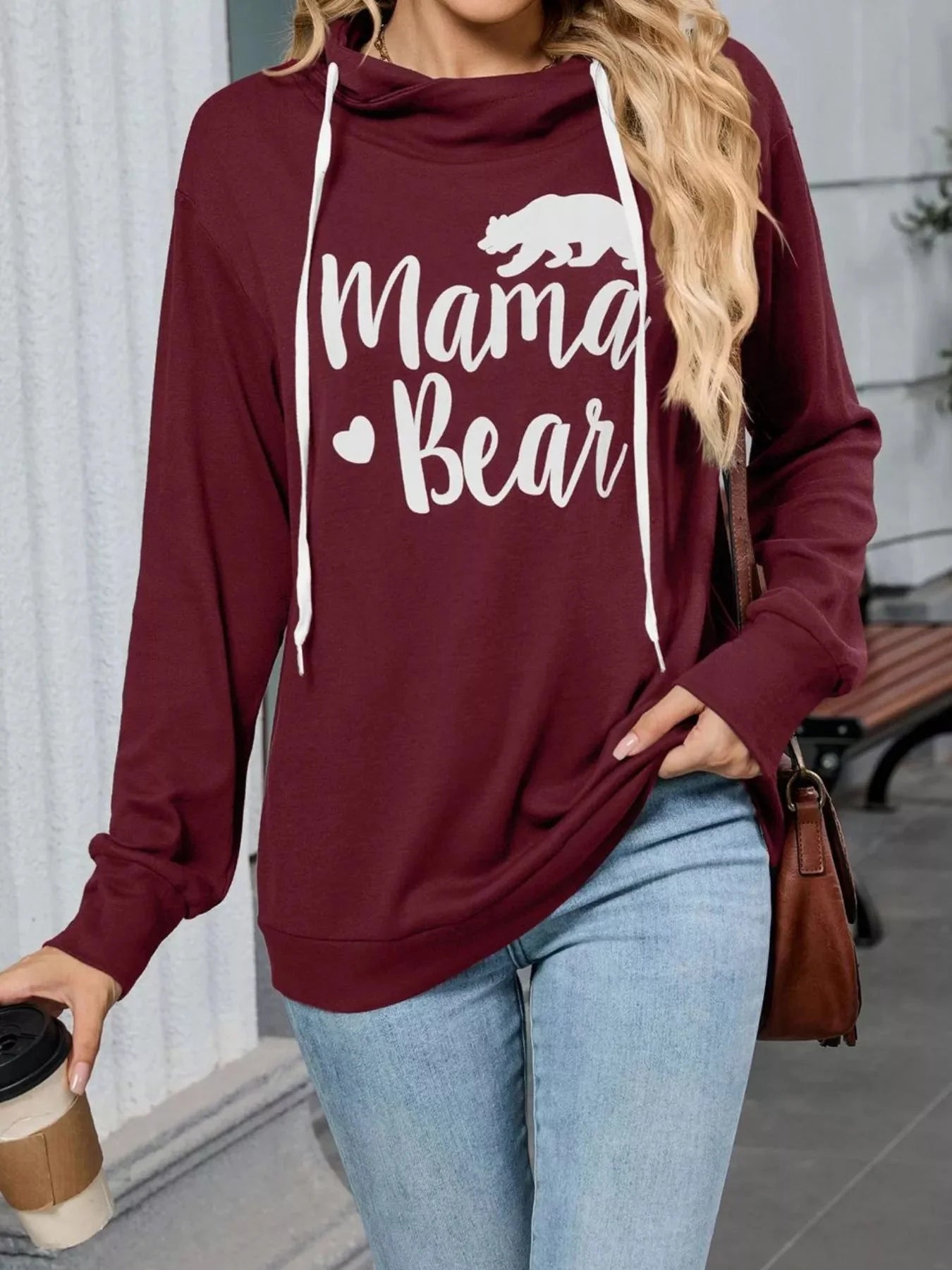 Mama Bear Drawstring Womens Long Sleeve Hoodie
