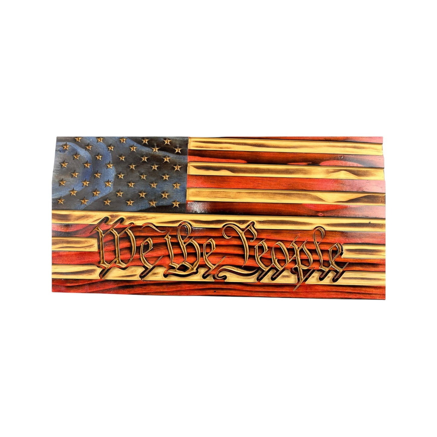 Wooden American Flag with "We the People" Engraving