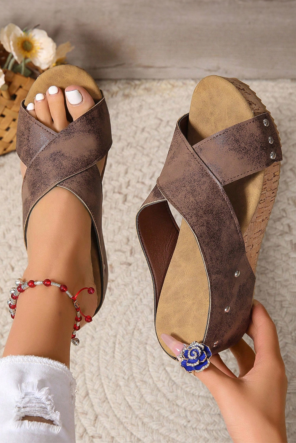 Wren Criss Cross Wedge Slippers