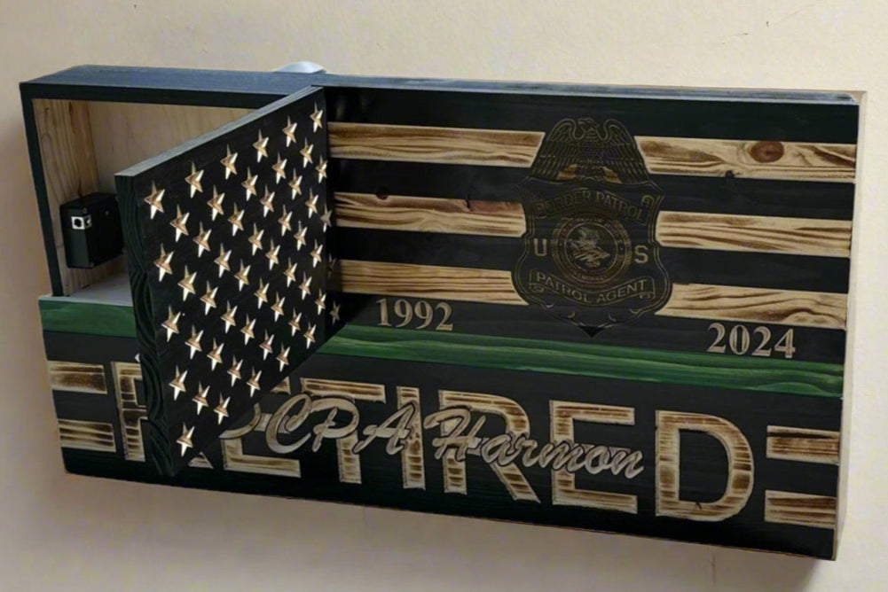 Custom Wooden Concealment American Flag with RFID Lock and Personalized Engraving