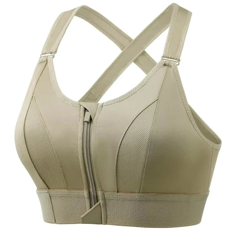 Front Zipper Adjustable Strap Athletic Bra