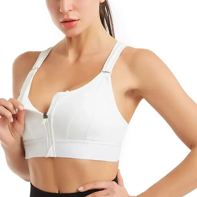 Front Zipper Adjustable Strap Athletic Bra