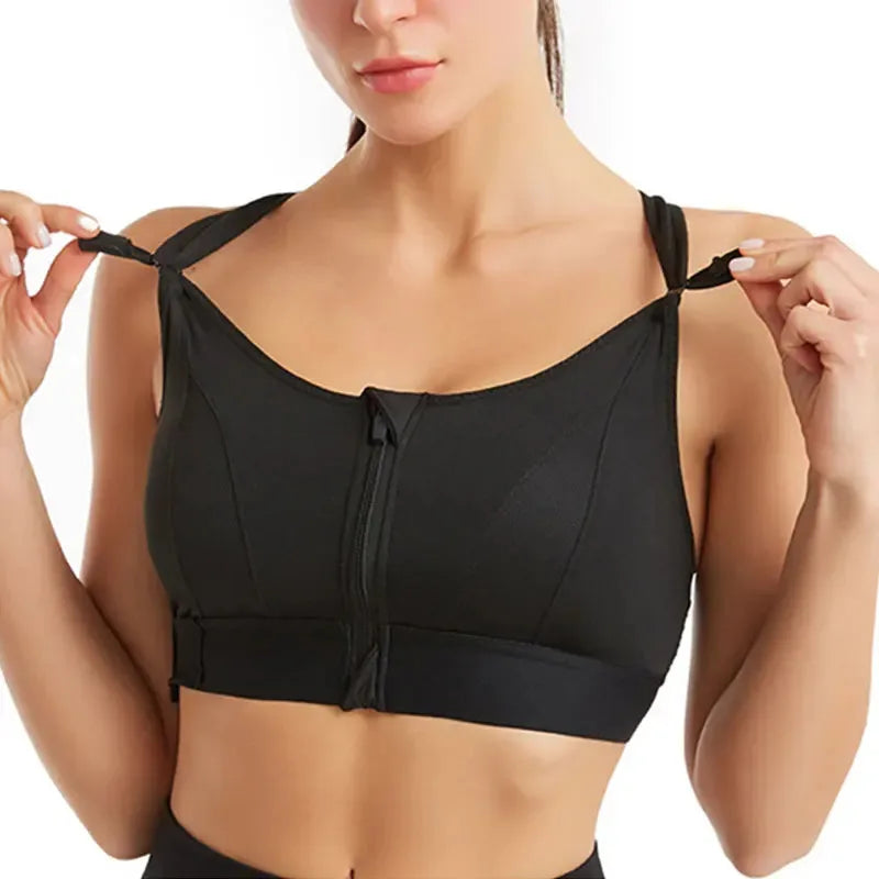 Front Zipper Adjustable Strap Athletic Bra
