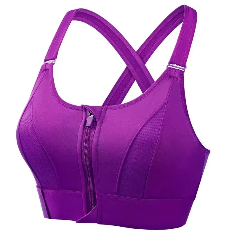 Front Zipper Adjustable Strap Athletic Bra