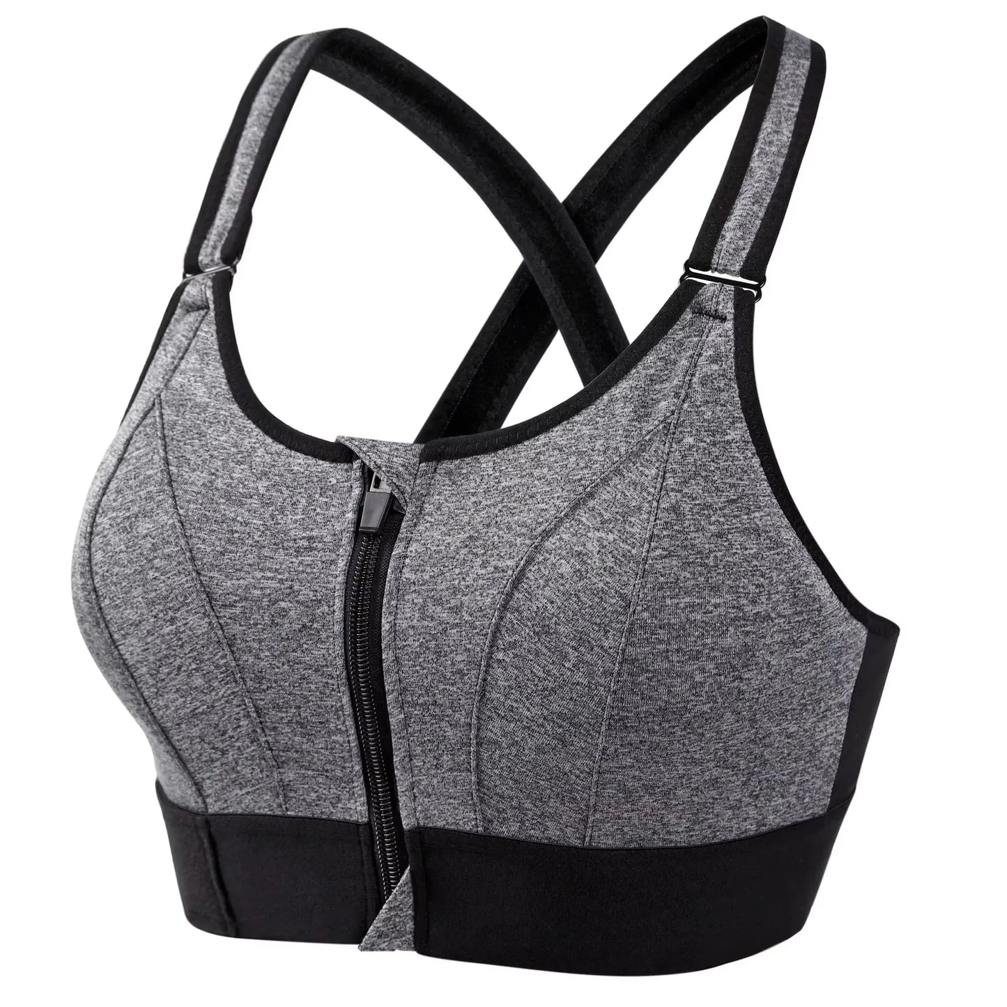 Front Zipper Adjustable Strap Athletic Bra