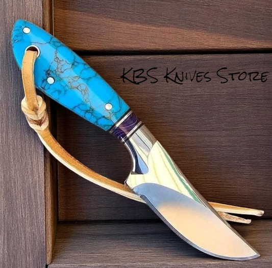 Concealed Belt Knife with Turquoise Stone Handle 7"