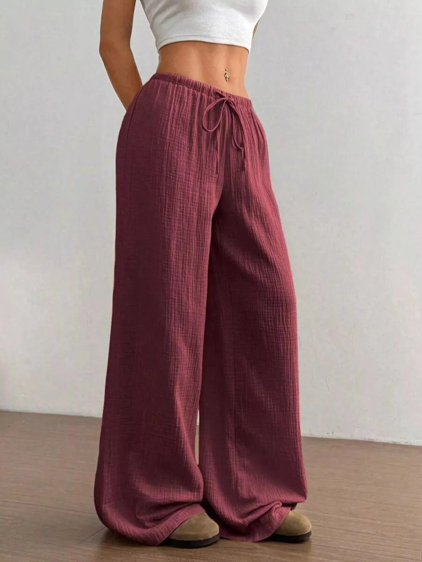 Plus Size Drawstring Wide Leg Pants