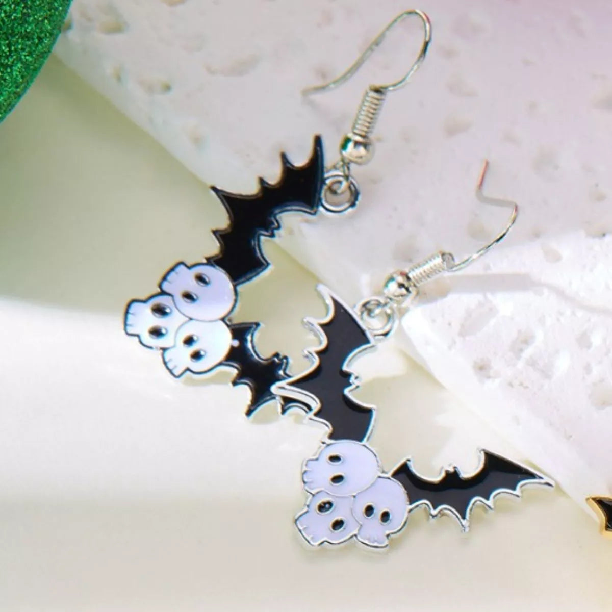 Bat and Skull Halloween Drop Earrings