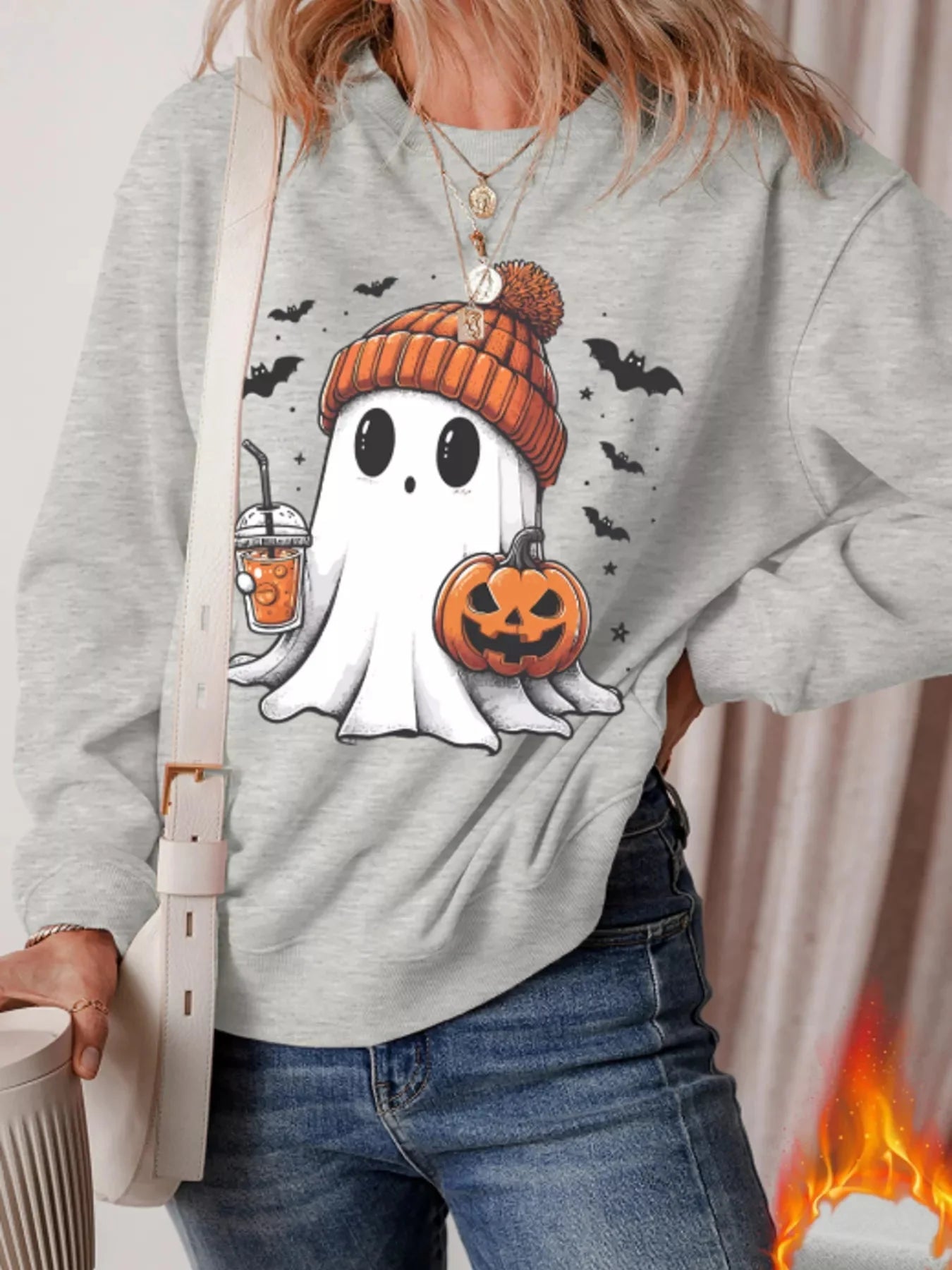 Round Neck Halloween Ghost Sweatshirt
