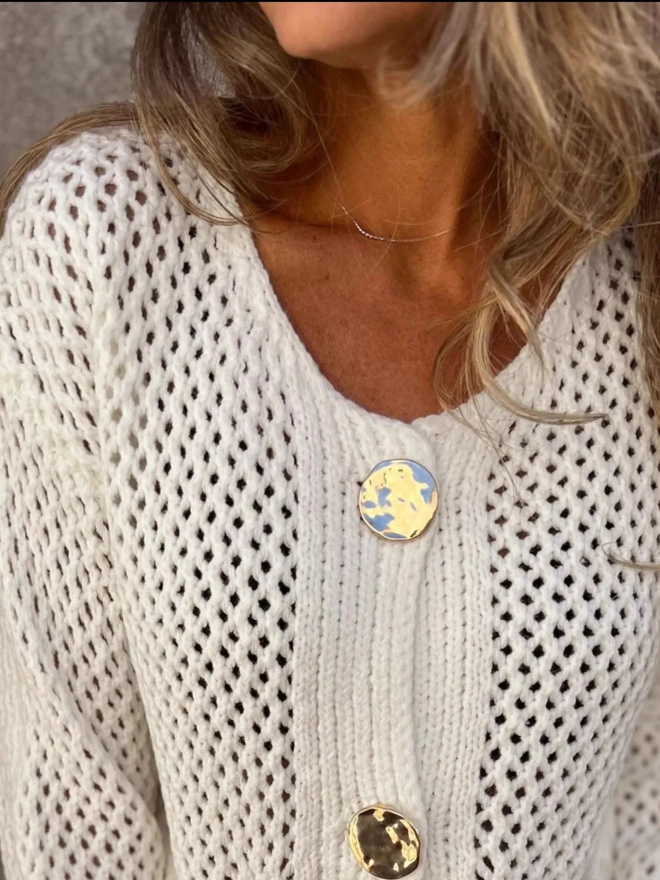 Crochet Button Up Long Sleeve Cardigan