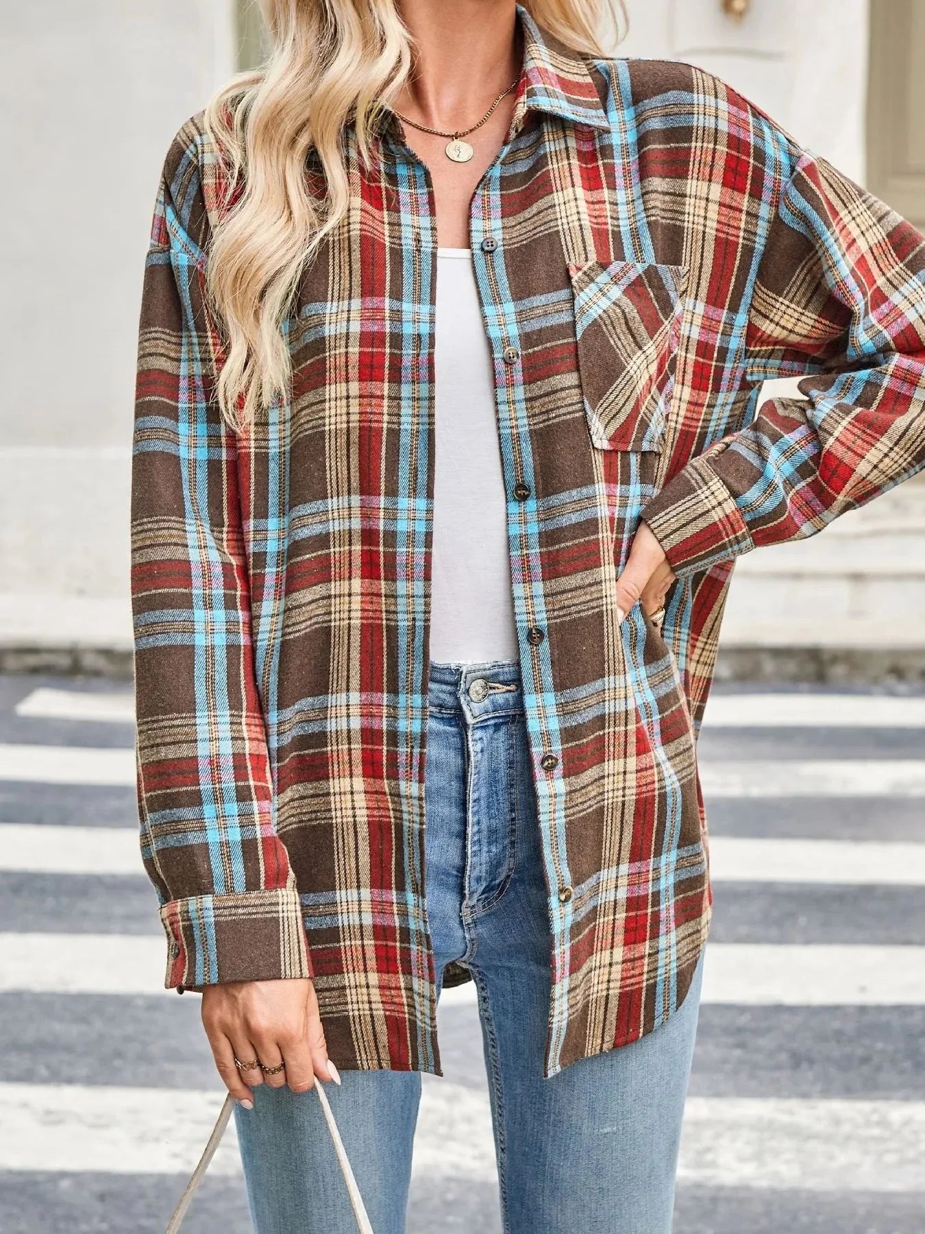 Oversized Plaid Button Up Long Sleeve Shirt