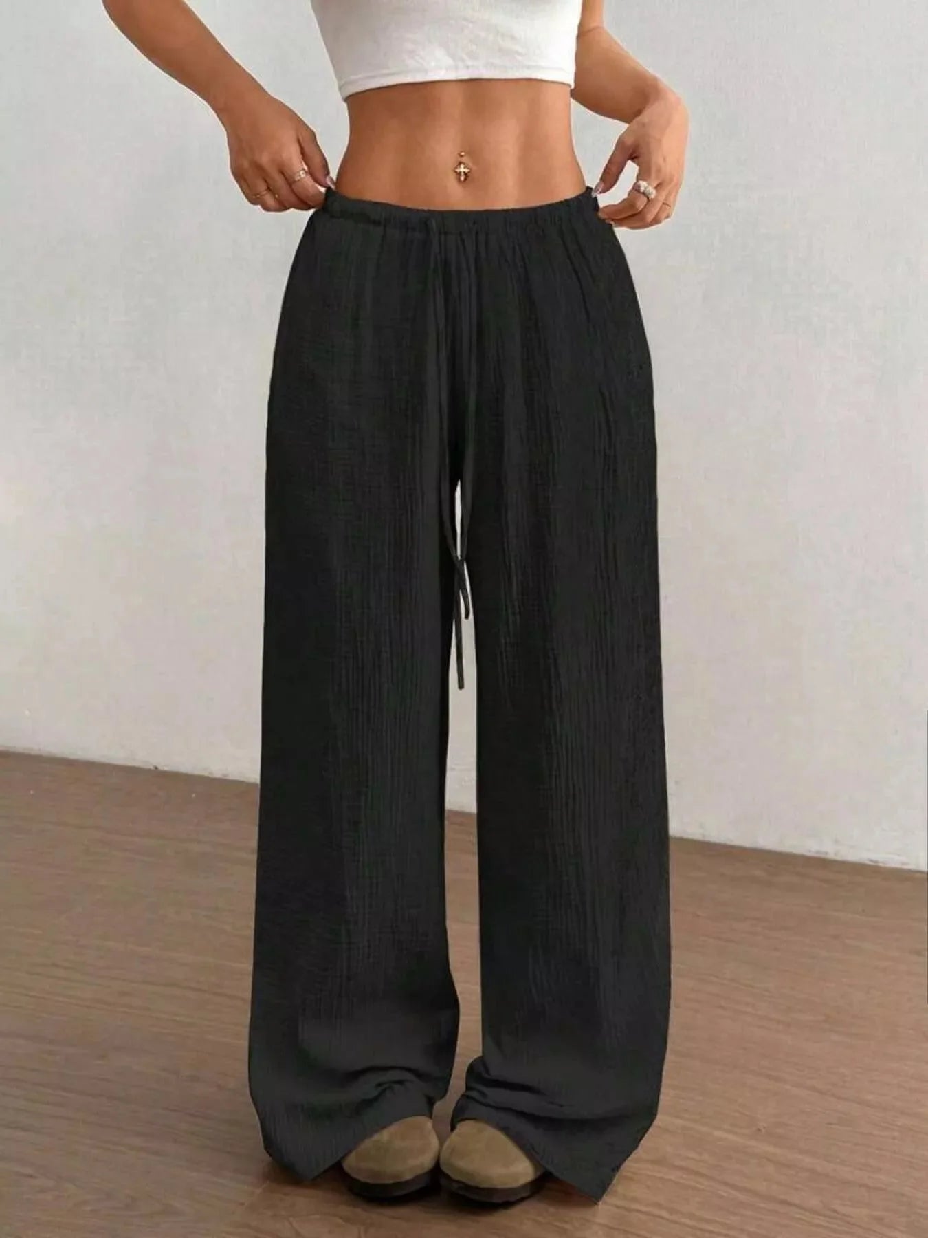 Plus Size Drawstring Wide Leg Pants