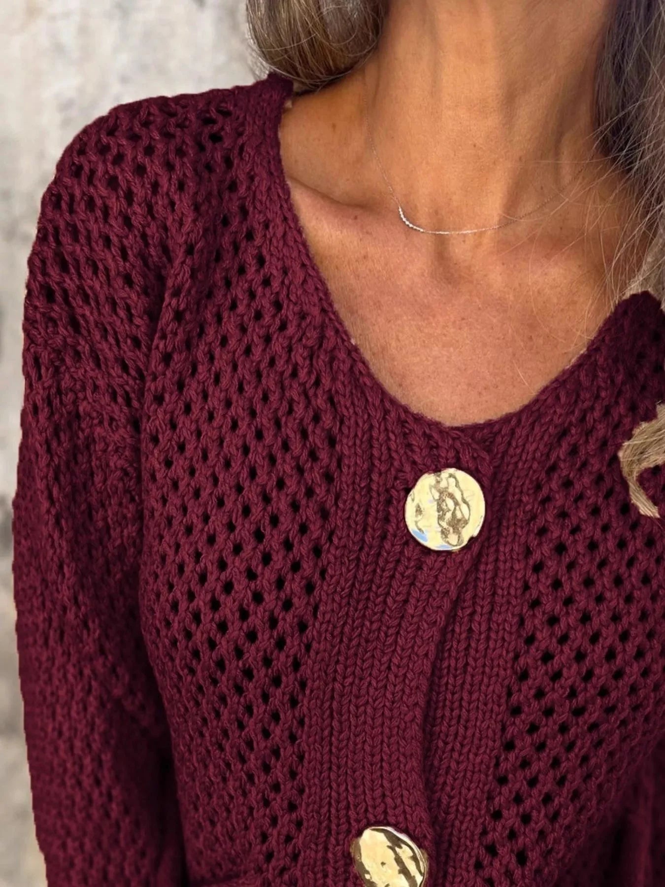 Crochet Button Up Long Sleeve Cardigan