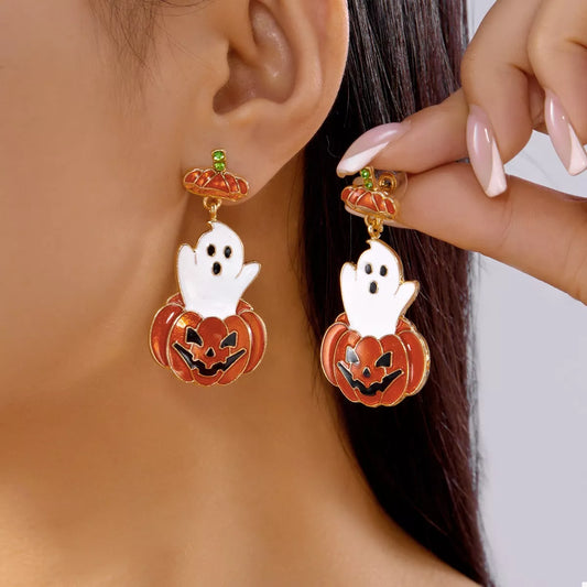 Ghost Pumpkin Halloween Dangle Earrings