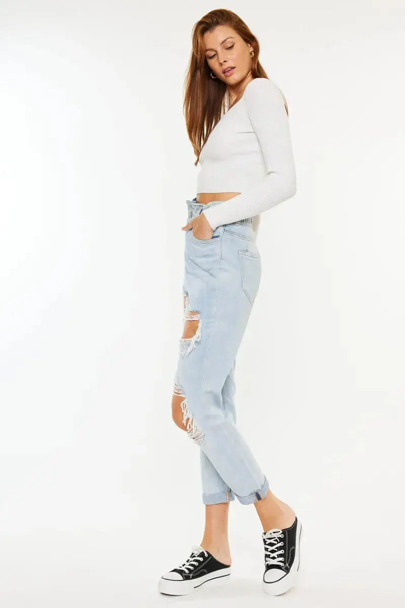 Open Pack Paperbag Distressed Kancan Mom Jeans