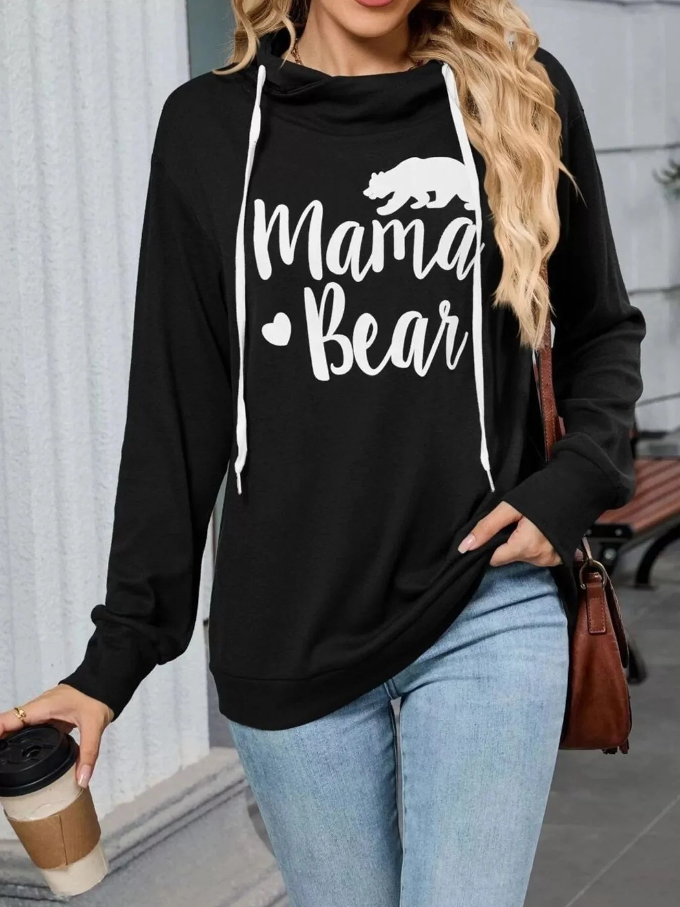 Mama Bear Drawstring Womens Long Sleeve Hoodie
