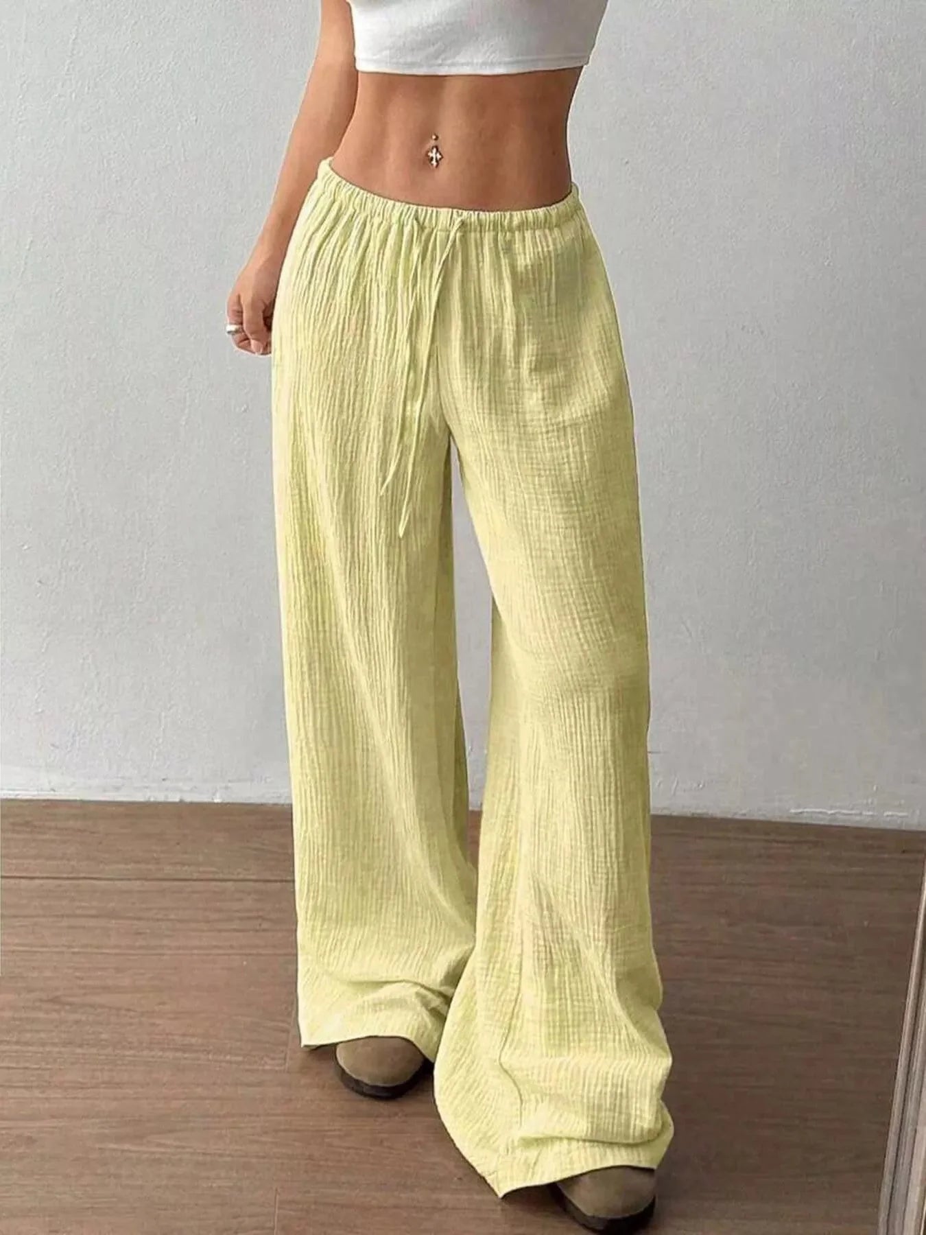 Plus Size Drawstring Wide Leg Pants