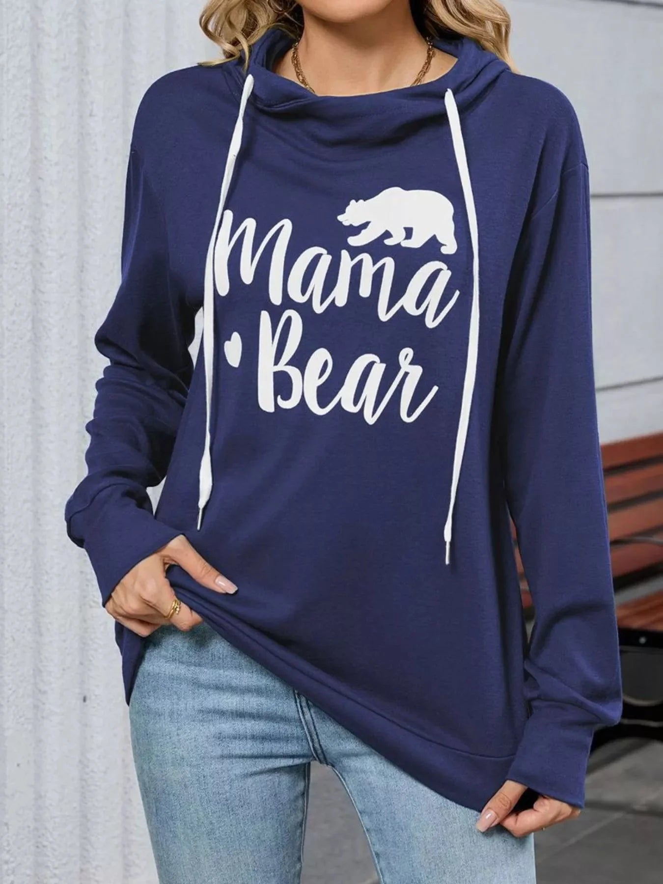 Mama Bear Drawstring Womens Long Sleeve Hoodie