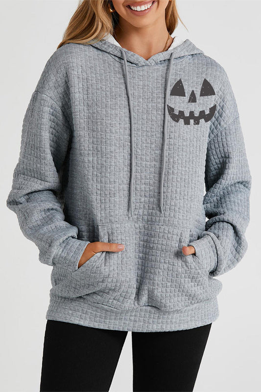 Halloween Pumpkin Face Graphic Drawstring Hoodie with Pocket