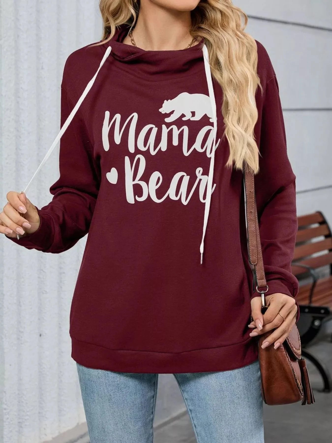 Mama Bear Drawstring Womens Long Sleeve Hoodie