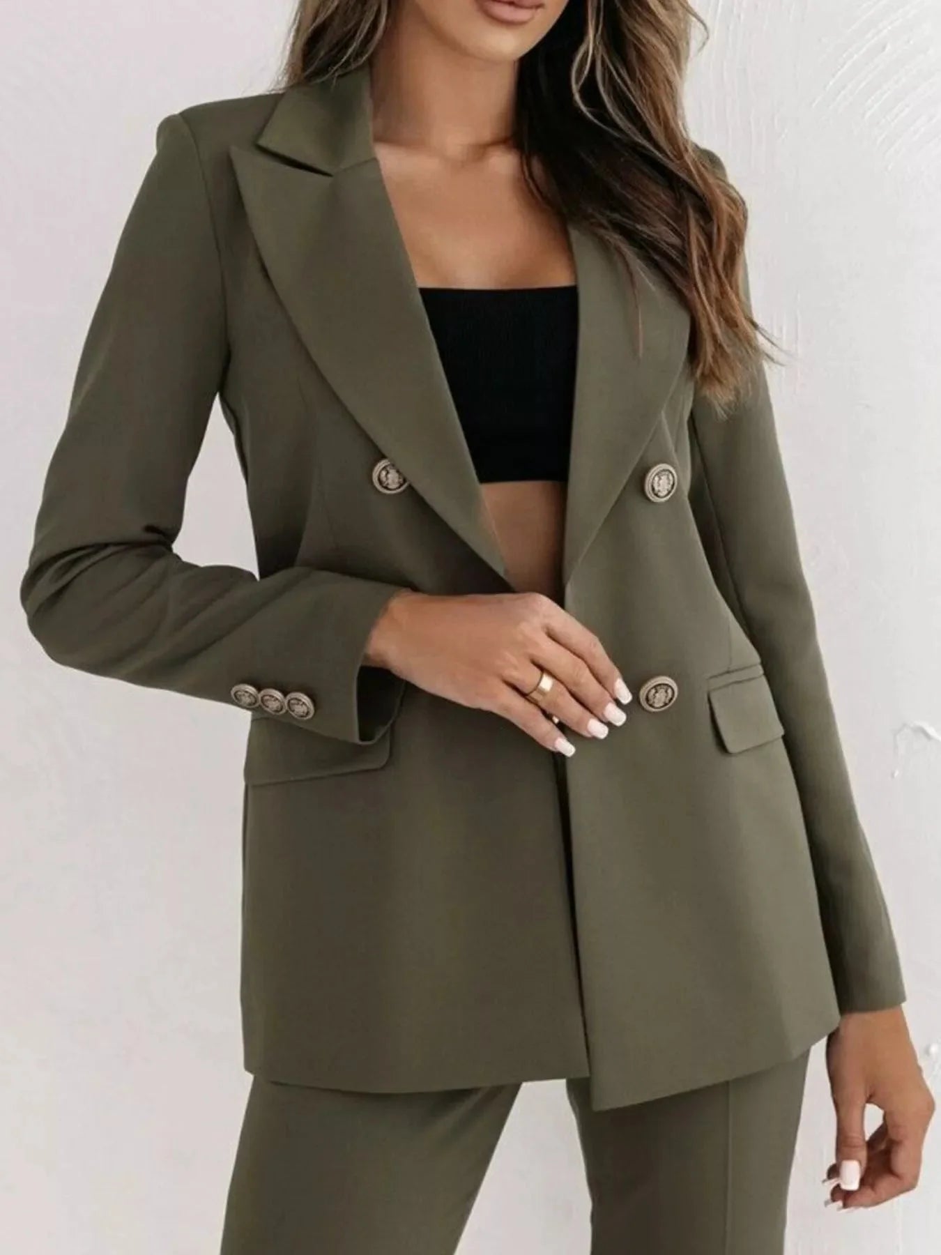 Double-Breasted Lapel Collar Blazer