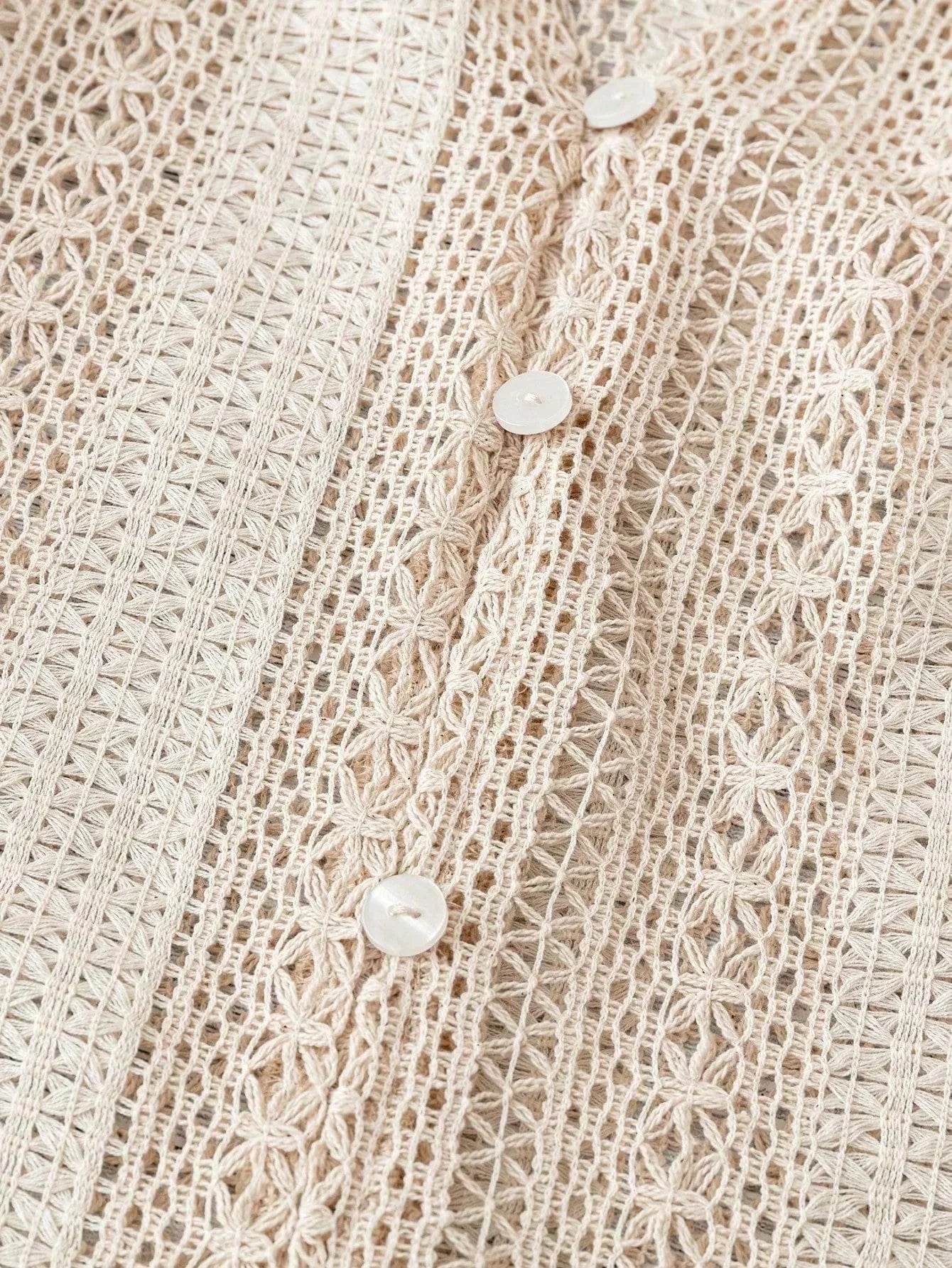 Crochet Notched Button Front Shirt