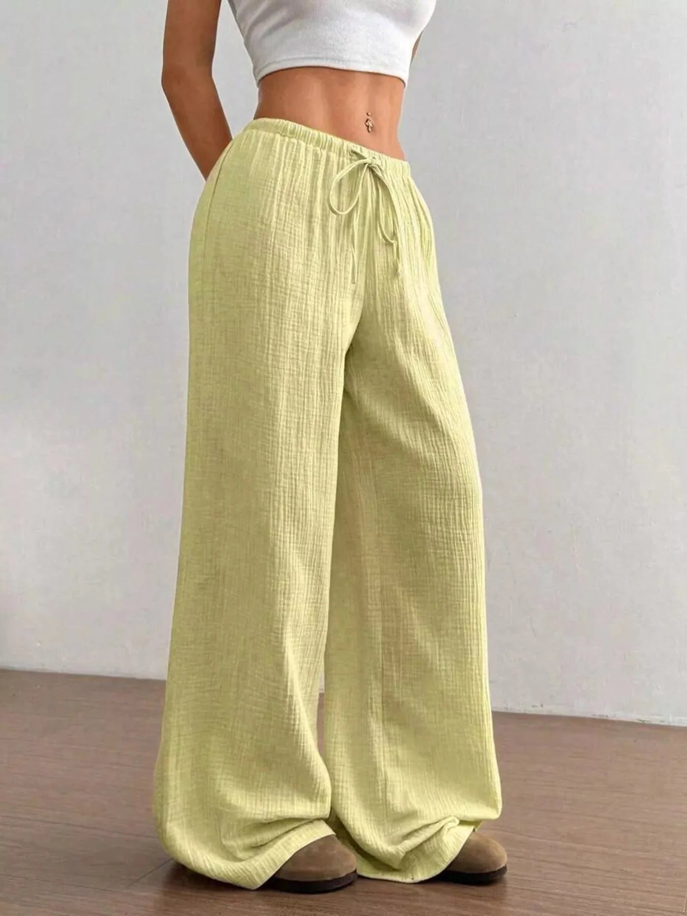 Plus Size Drawstring Wide Leg Pants