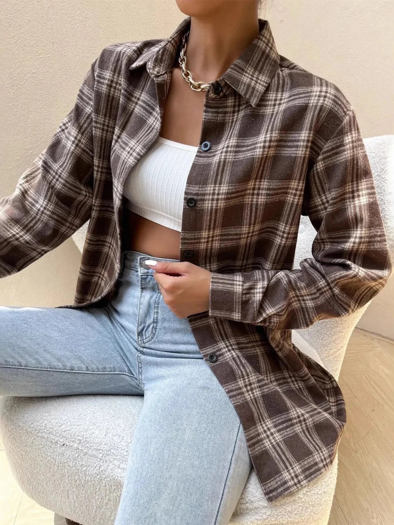 Oversized Women's Plaid Button Up Shirt