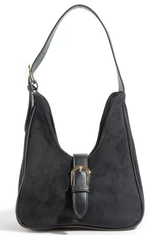 Fame Buckle Accent Faux Suede Hand Bag